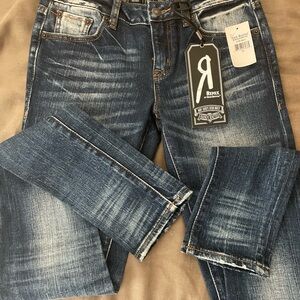 Rock Revival Blue Straight Leg Jeans with Vintage Distress